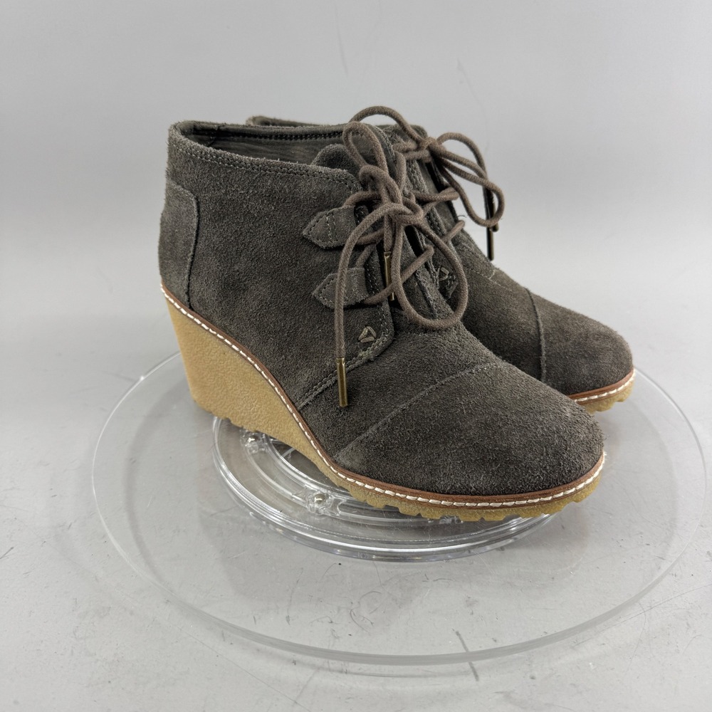 TOMS Womens Desert Wedge Suede Lace Up Ankle Boots Green Grey Size 5.5